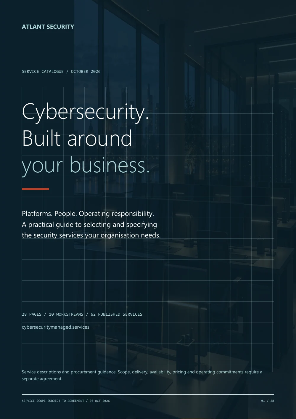 A practical service catalogue, page 1 of the Atlant Security service catalogue. Text summary follows.